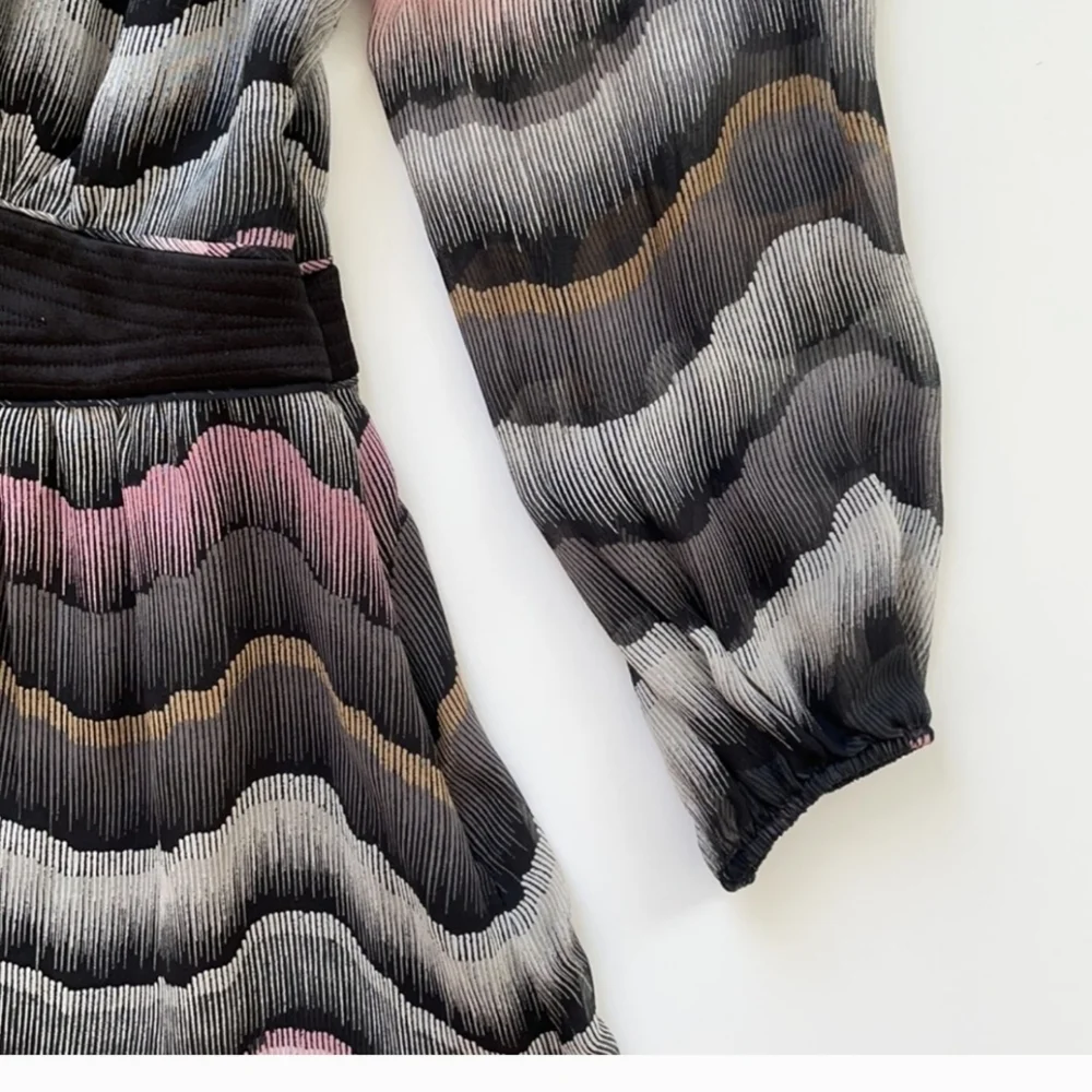 Multi- colored silk overlay printed v-neck dress - Picture 6 of 11